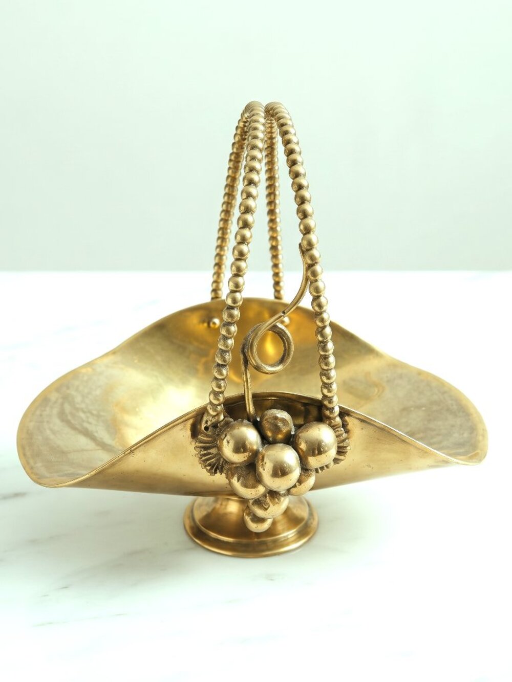 Vintage Solid Brass Italian Basket Grape Leaf Centerpiece Bowl Made in Italy 8"